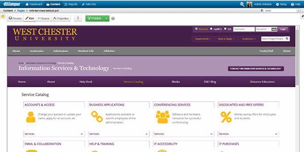 Screenshot of InfoServices Catalog in OU