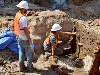 Archaeologists excavating