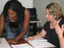 Working at desk in classroom