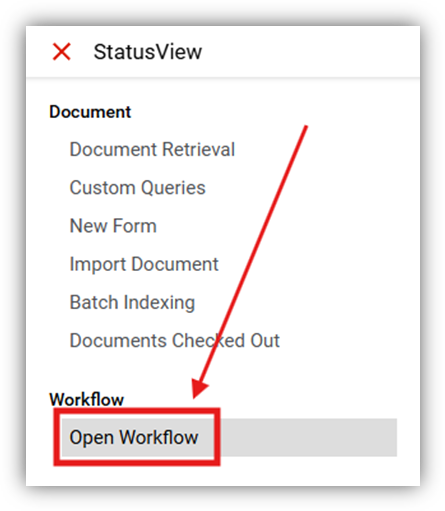 Screenshot of StatusView with Open Workflow link highlighted