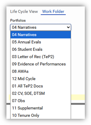 Screenshot of Work Folder Portolios dropdown