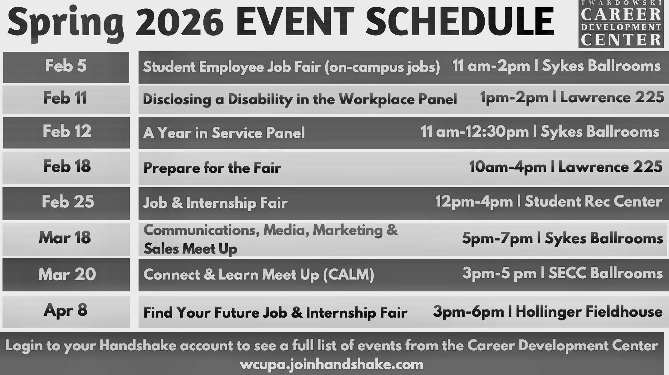 Career Center Spring 2026 Events