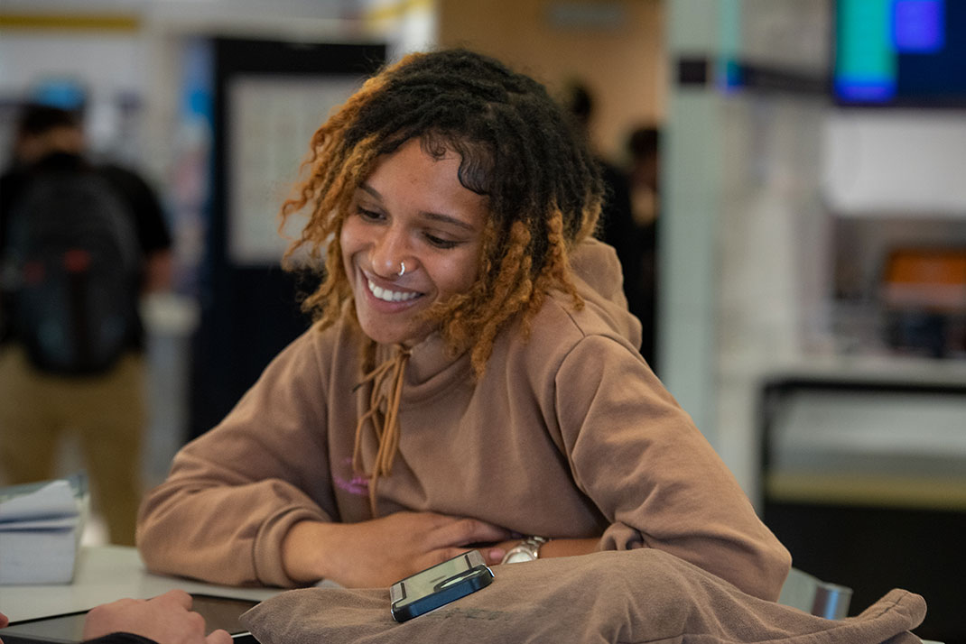 Student working in library