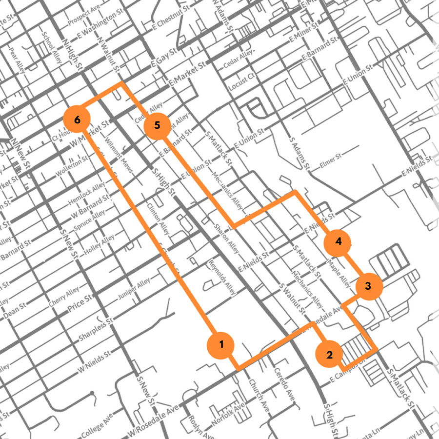 map of the North Campus stops on the Late Night Loop