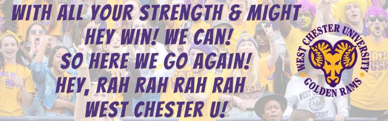with all your strength and might hey win we can so here we go again hey rah rah rah rah west chester u