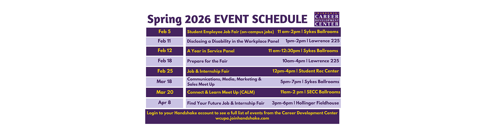 Spring 2026 Event Schedule