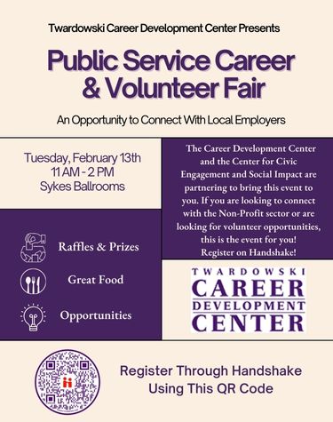 Public Service Career and Volunteer Fair - An opportunity to Connect with Local Employers - Tuesday, February 13th 11am - 2pm Sykes Ballroom