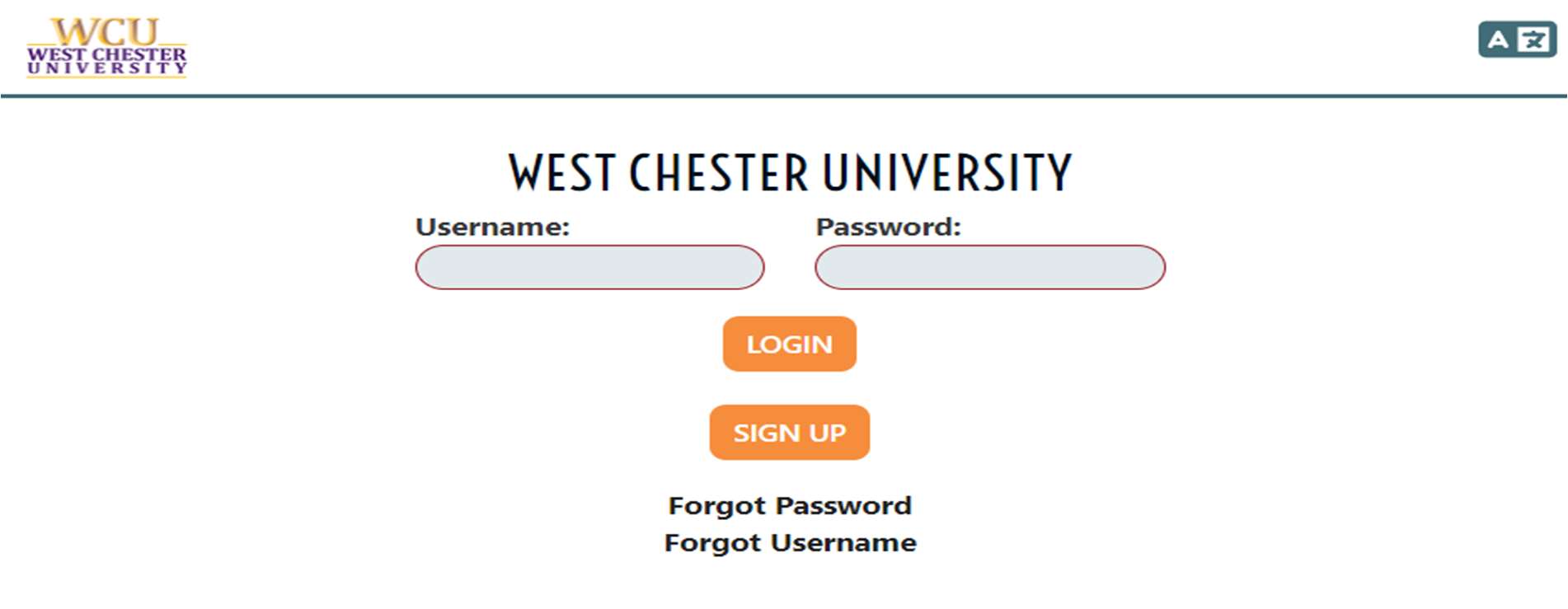 Screenshot of webpage showing a login form. Text is: West Chester University username, password, buttons for sign up and login. Links for forgot password, forgot username. Text: if you have an account with pantrysoft already, take this time to log in.