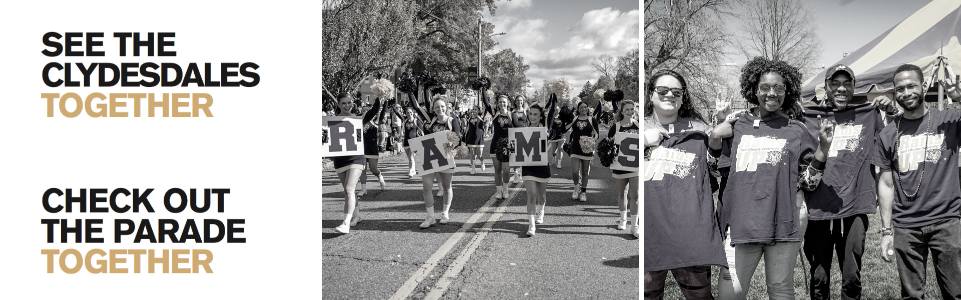 Students walking together - "See the clydesdales together, check out the parade together"