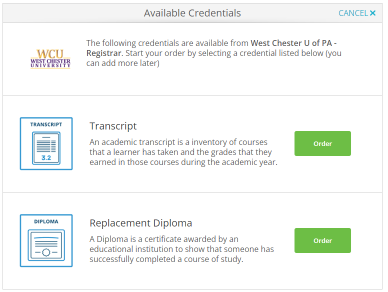 Opportunity to order a transcript or diploma.