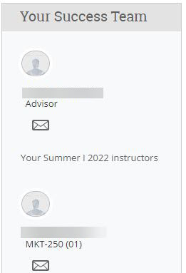 Shows advisor, term instructors, and course correspondences.