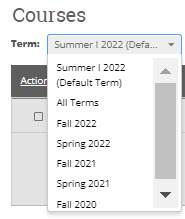 Choose the term such as Summer 1 for 2022, All Terms, Fall 2022, etc.