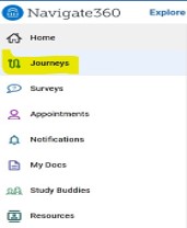 Screenshot of menu items with journeys highlighted