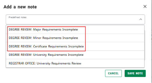 Fig 5 - Add a new note to degree review