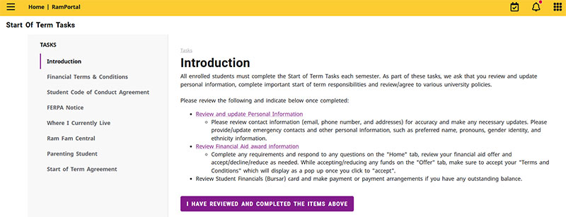 Fig. 5: Task Menu showing remaining items to complete