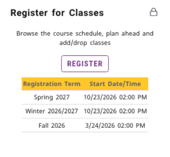 Fig 1: Register for Classes Card