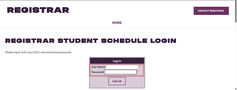 Figure 1: Registrar Student Schedule login screen