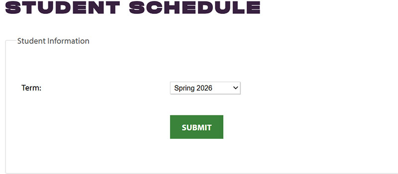 Figure 2: Registrar Student Schedule term dropdown option