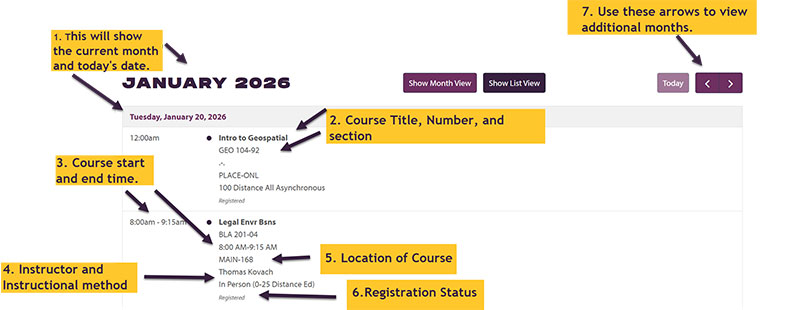 Figure 3: Screenshot of schedule in list view