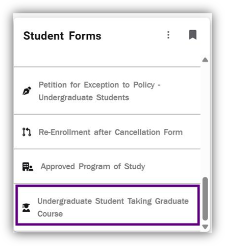 Screenshot of Student Forms with Undergraduate Student Taking Graduate Course option highlighted