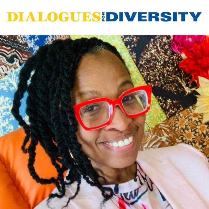 Dialogues for Diversity title and image of Interim Director Dr. thames-taylor. Text reads: Dialogues for Diversity