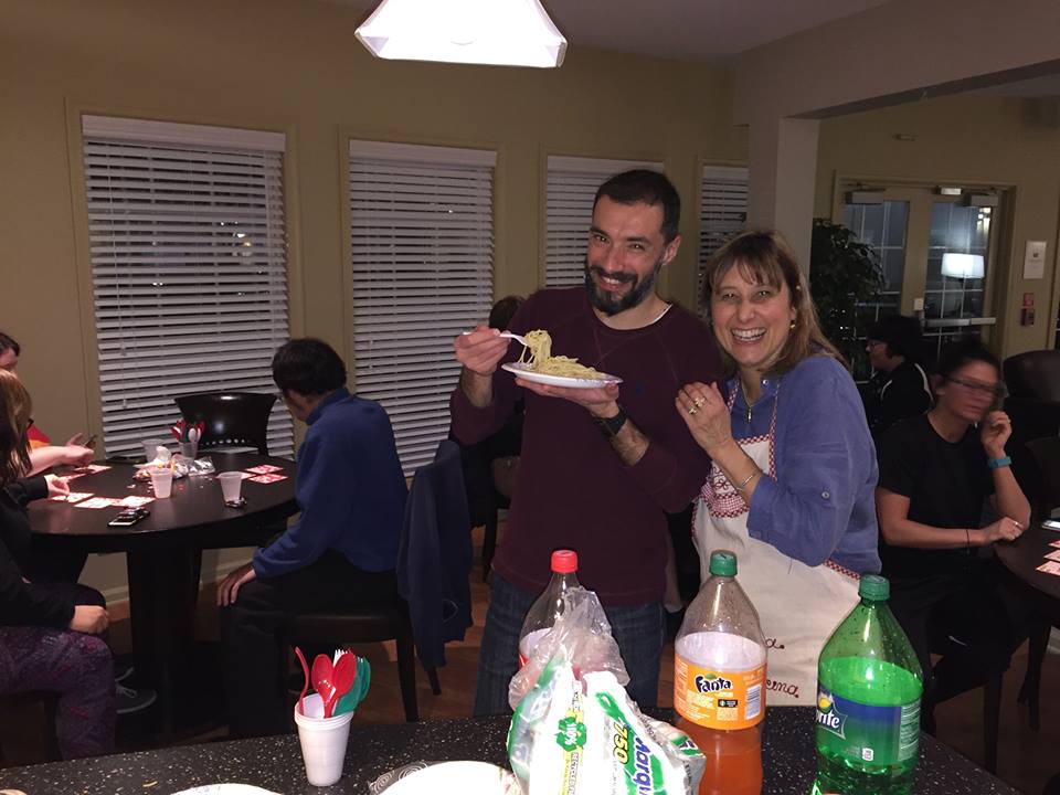 Student eating pasta