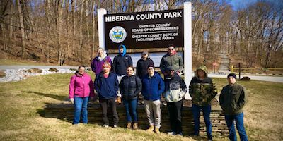 Students in front of Hibernia Park sign