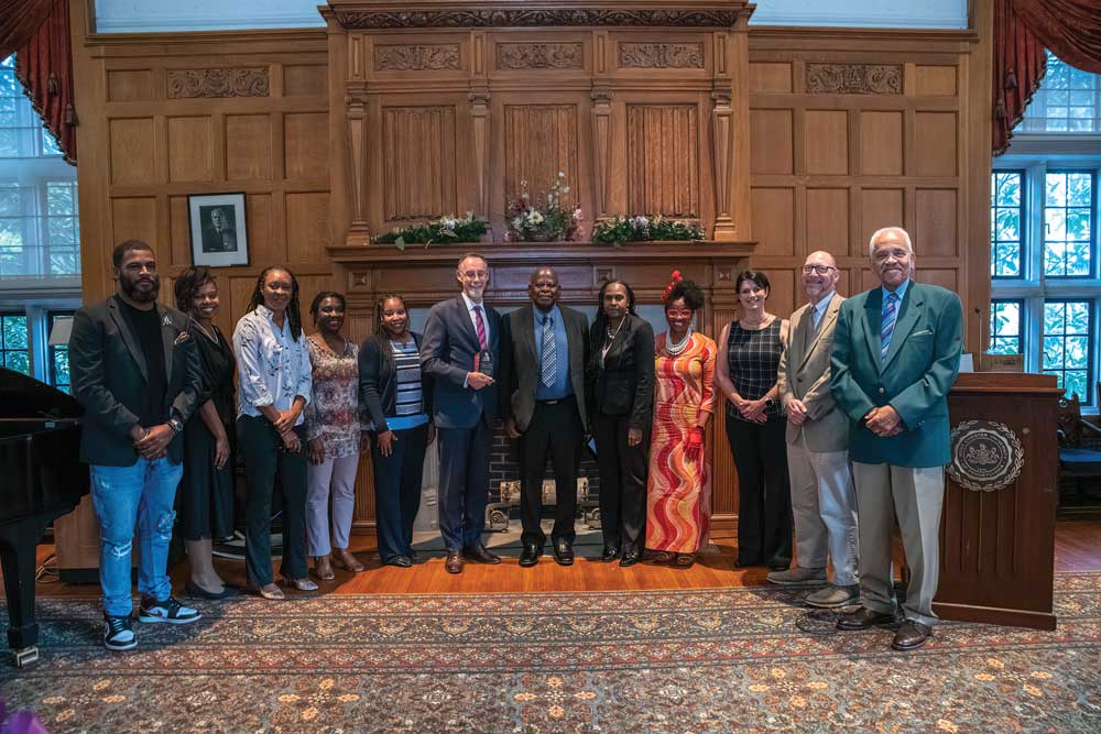 Pictured (L-R) are FDI board members Assistant Professor of Communication and Media Jeremy McCool; Professor and Director of WCU’s Learning Assistance and Resource Center (LARC) Jocelyn Manigo; Professor of Kinesiology Margaret Ottley; Professor of History Martha Donkor; Associate Professor, Academic Success Program Tiffany Jones; President Chris Fiorentino; FDI Director and Professor of English Chris Awuyah; Vice President for Diversity, Equity and Inclusion & Chief Diversity and Inclusion Officer Tracey Robinson; Professor of History tonya thamestaylor; Veterans Center Administrative Assistant June Thompson; Professor of English William Lalicker; and Emeritus Professor of English James Trotman.