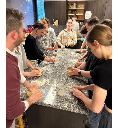 Dr. Michael A. Di Giovine, professor of anthropology at West Chester University, giving a cooking lesson of Padre Pio food at the WCU Newman Center.
