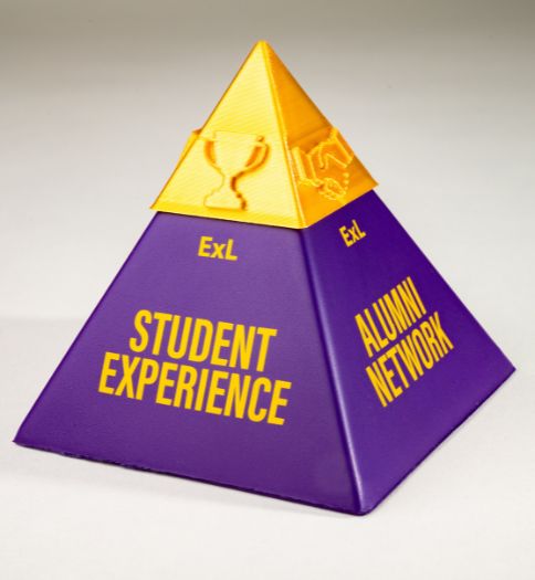 Purple WCU Pyramid Purple pyramid that says "Student Experience"