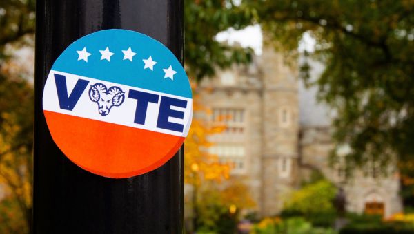 a voting sticker on a pole on wcu campus