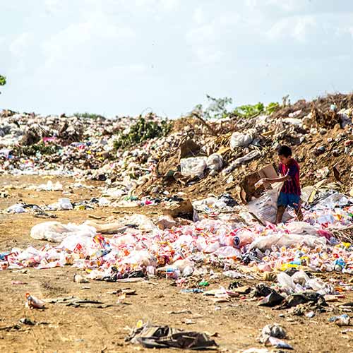 Person digging though trash dump