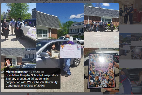 Health Students collage with words that say 'Michelle Brennan - Bryn mawr Hospital School of resperatory therapy graduated 25 students in conjunction with West Chester university'