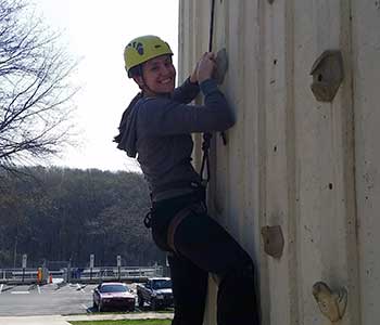Student rock climbing
