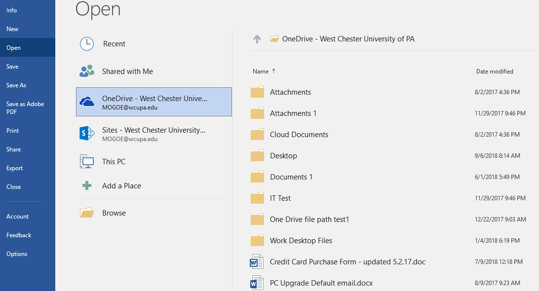 Example of Access to WCU OneDrive Data through O365
