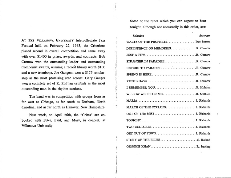 ‘Big Band Jazz’ concert program page 2