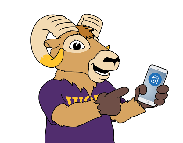 Rammy holding a smart phone and pointing to the app