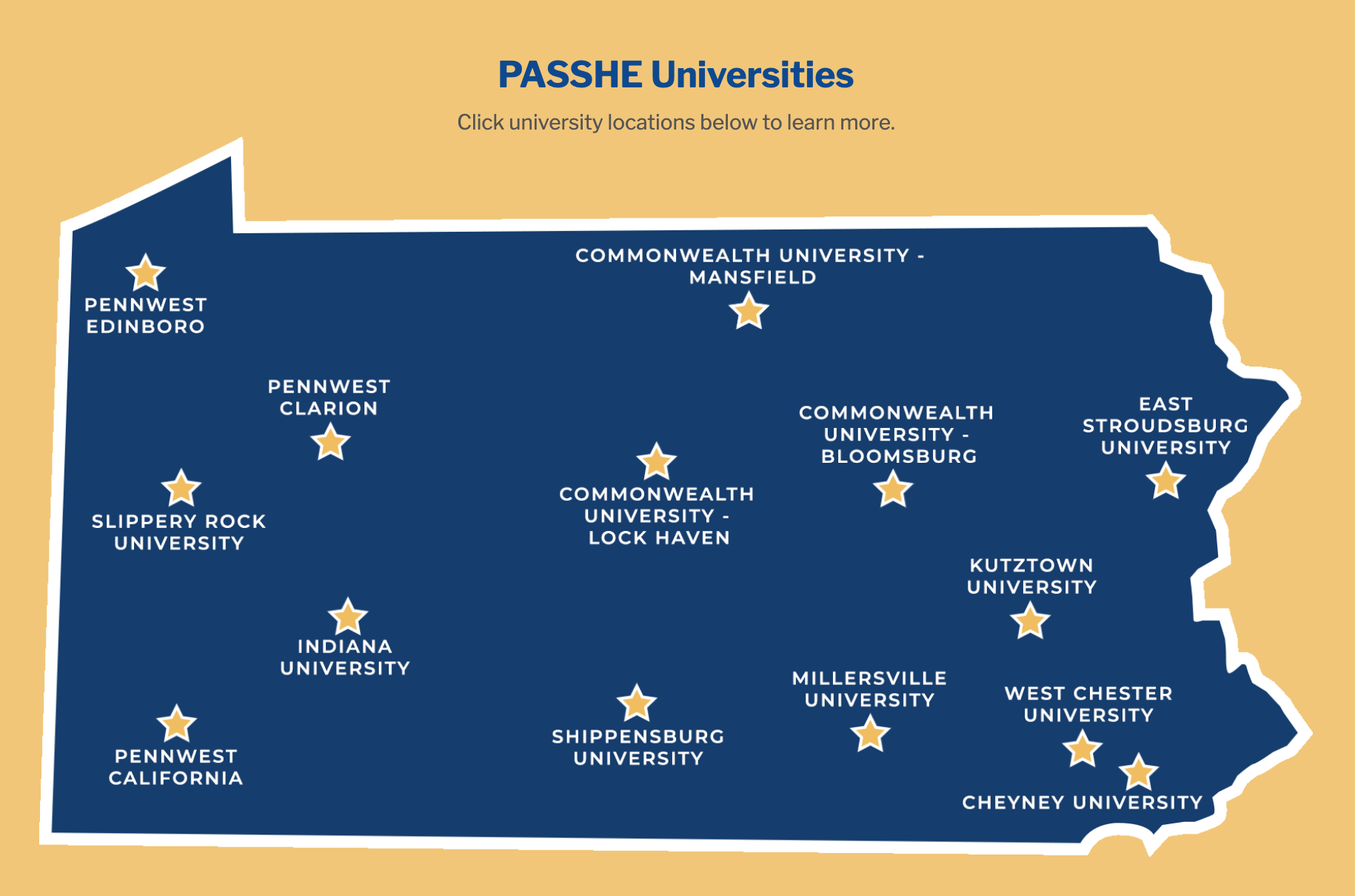 Map of PASSHE schools in PA