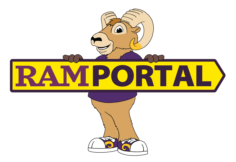 Rammy with a RamPortal sign