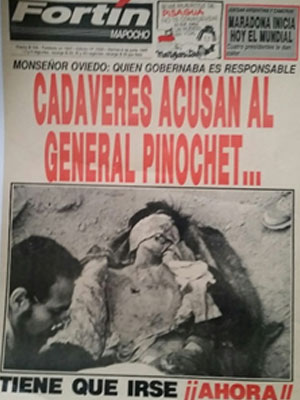 Front page of Fortin offering evidence against Pinochet