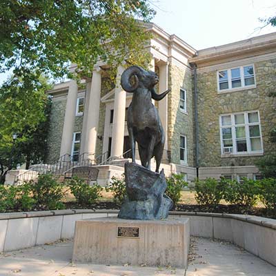 Image of Rammy Statue with Old Library in the background