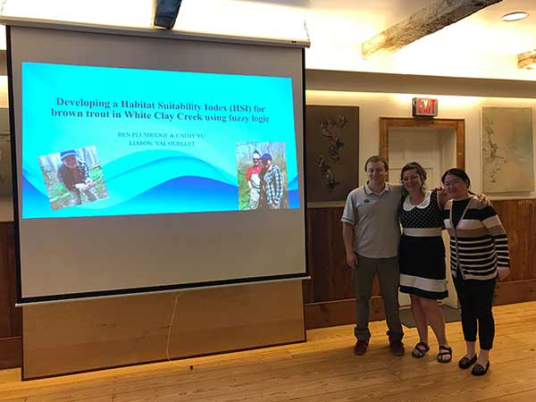 (Left to right) Ben Plumridge, Dr. Valérie Ouellet (Postdoctoral researcher-ecohydrology, Stroud), and Cathy Yu.