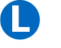 uppercase white L on a blue circle